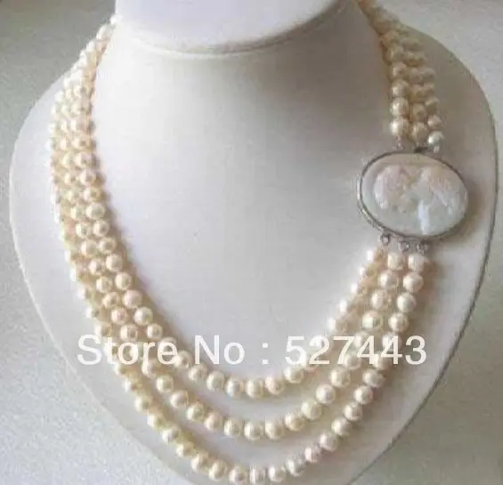 Wholesale fast Genuine 3 Rows 7-8MM Freshwater pearl Necklace Cameo Clasp 
Wholesale fast Genuine 3 Rows 7-8MM Freshwater pearl Necklace Cameo Clasp