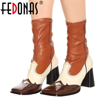 FEDONAS New Autumn Winter Women Genuine Leather Mid-calf Boots Slip-on Square Toe High Heels Socks Boots Party Basic Shoes Woman
FEDONAS New Autumn Winter Women Genuine Leather Mid-calf Boots Slip-on Square Toe High Heels Socks Boots Party Basic Shoes Woman