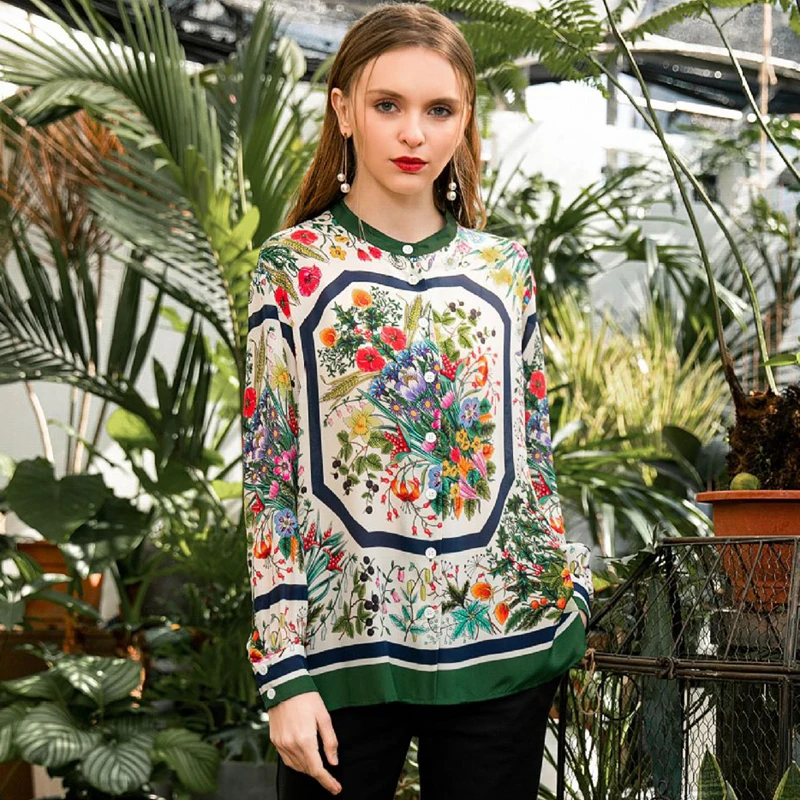 High Quality 100% Silk Blouse Women Lightweight Fabric Printed O Neck Long Sleeve Plus Sizes Tops Elegant Style New Fashion 2019
High Quality 100% Silk Blouse Women Lightweight Fabric Printed O Neck Long Sleeve Plus Sizes Tops Elegant Style New Fashion 2019