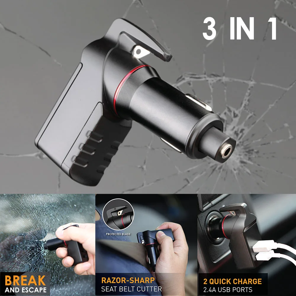Quick Charger 3 in 1 USB Car Charger Seat Belt Cutter Emergency Hammer Spring Loaded Glass Breaker Razor FOR Sharp
Quick Charger 3 in 1 USB Car Charger Seat Belt Cutter Emergency Hammer Spring Loaded Glass Breaker Razor FOR Sharp