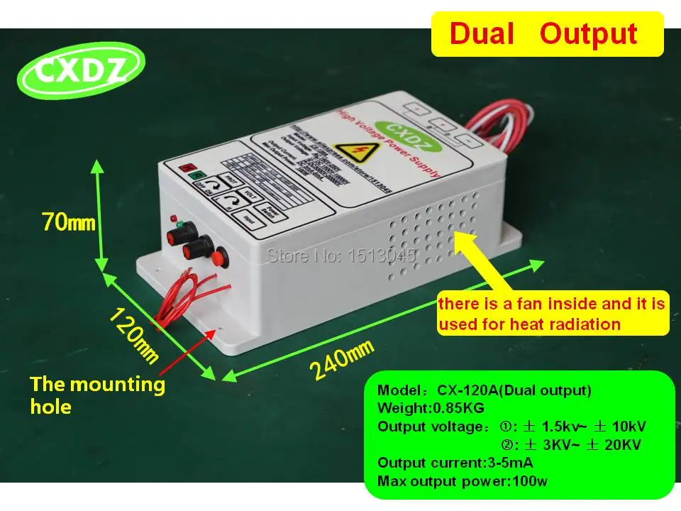 HIGH VOLTAGE POWER SUPPLY WITH DUAL OUTPUT 10KV or 10kv/ 20kv for electrostatic air cleaner
HIGH VOLTAGE POWER SUPPLY WITH DUAL OUTPUT 10KV or 10kv/ 20kv for electrostatic air cleaner