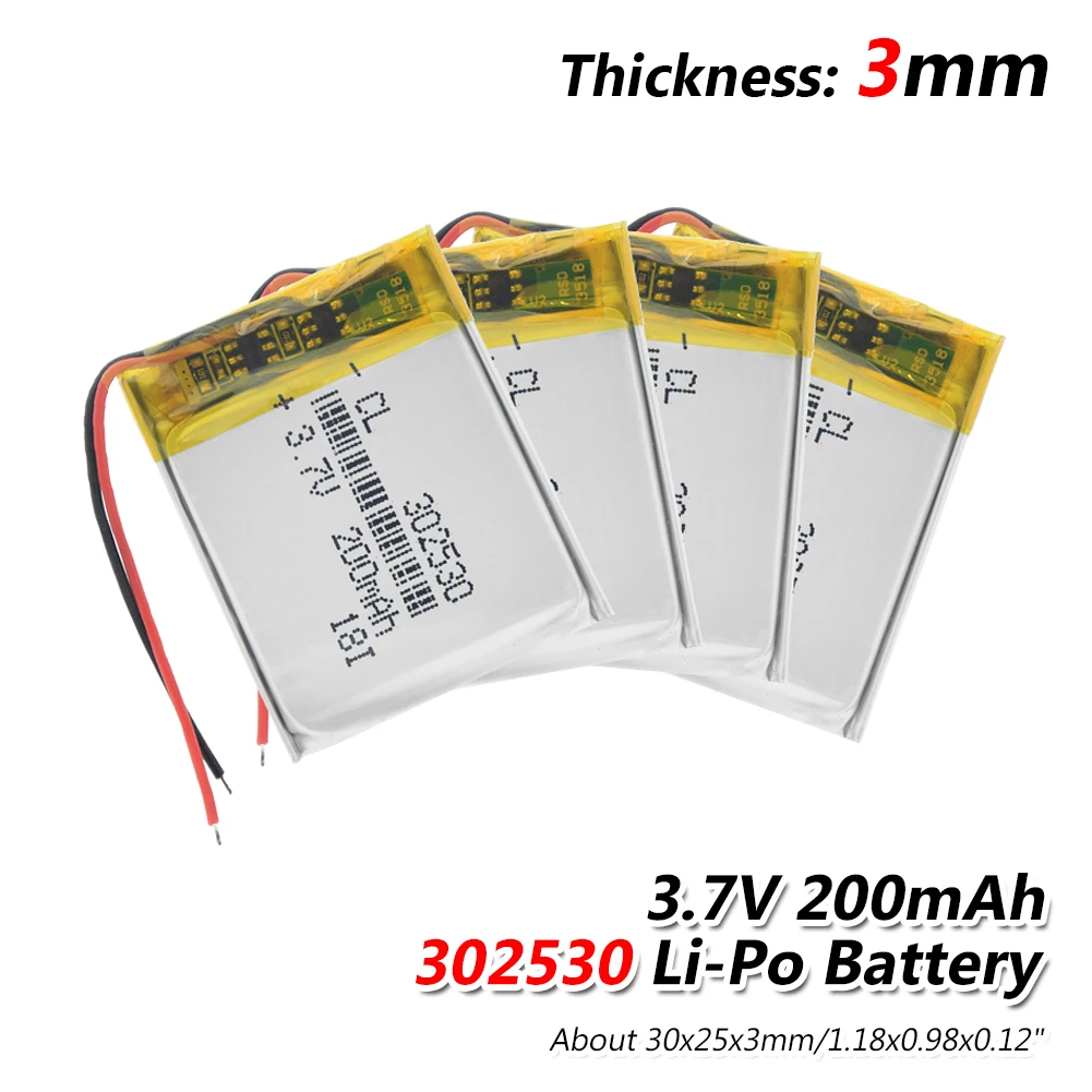 Rechargeable 3.7V 200mAh Li-Po Battery 302530 Lithium Polymer Battery Li-Po li ion Lipo cells For MP3 MP4 DVD PDA MID Camera
Rechargeable 3.7V 200mAh Li-Po Battery 302530 Lithium Polymer Battery Li-Po li ion Lipo cells For MP3 MP4 DVD PDA MID Camera