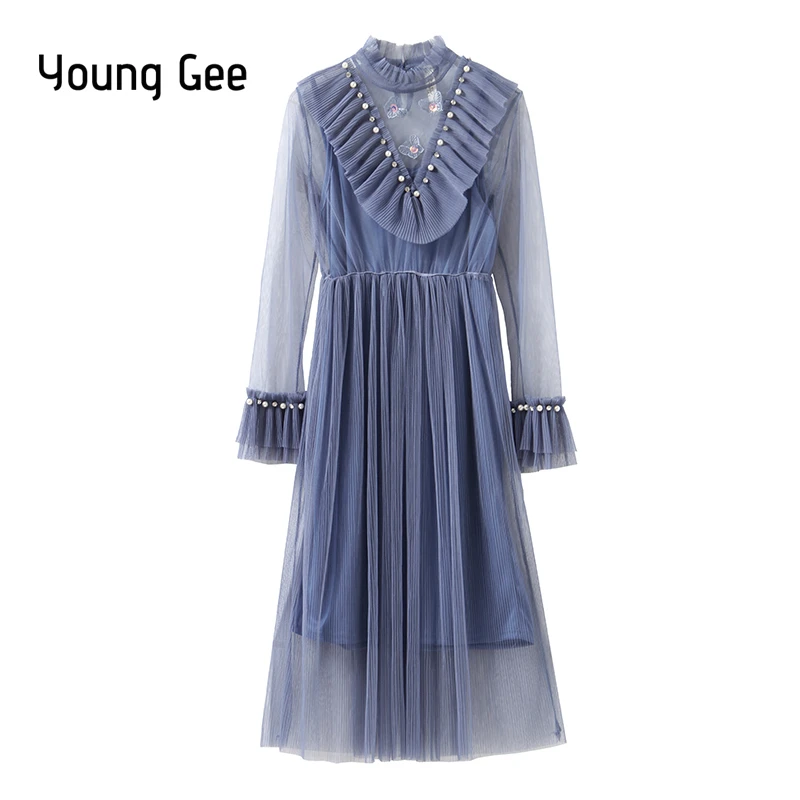Young Gee 2019 Autumn Sexy Mesh Dresses Women Long Sleeve Elastic Waist 3D Butterfly Appliques Lace Pearls Beading Dress vestido
Young Gee 2019 Autumn Sexy Mesh Dresses Women Long Sleeve Elastic Waist 3D Butterfly Appliques Lace Pearls Beading Dress vestido