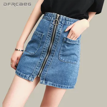 Women Zipper Denim Skirts With Pocket Summer 2019 Fashion High Waist Ladies A-line Mini Jeans Skirt Vintage Blue Saias Femme
Women Zipper Denim Skirts With Pocket Summer 2019 Fashion High Waist Ladies A-line Mini Jeans Skirt Vintage Blue Saias Femme