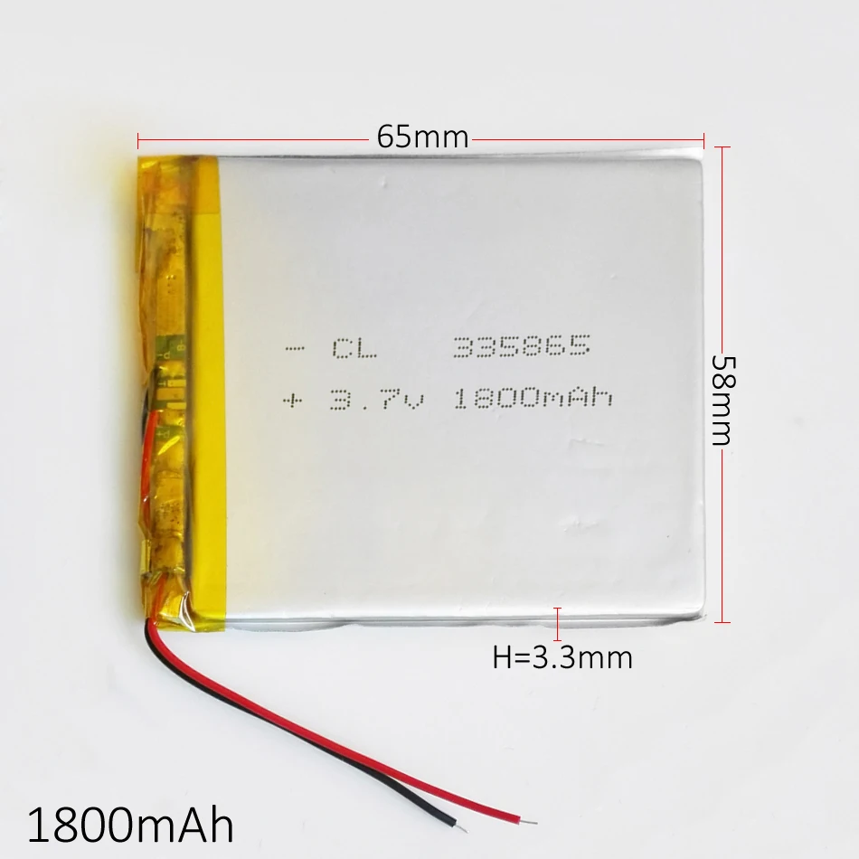 3.7V 1800mAh 335865 Lithium Polymer Li-Po Rechargeable DIY Battery For PAD GPS PSP Vedio Game E-Book Tablet PC Power Bank
3.7V 1800mAh 335865 Lithium Polymer Li-Po Rechargeable DIY Battery For PAD GPS PSP Vedio Game E-Book Tablet PC Power Bank