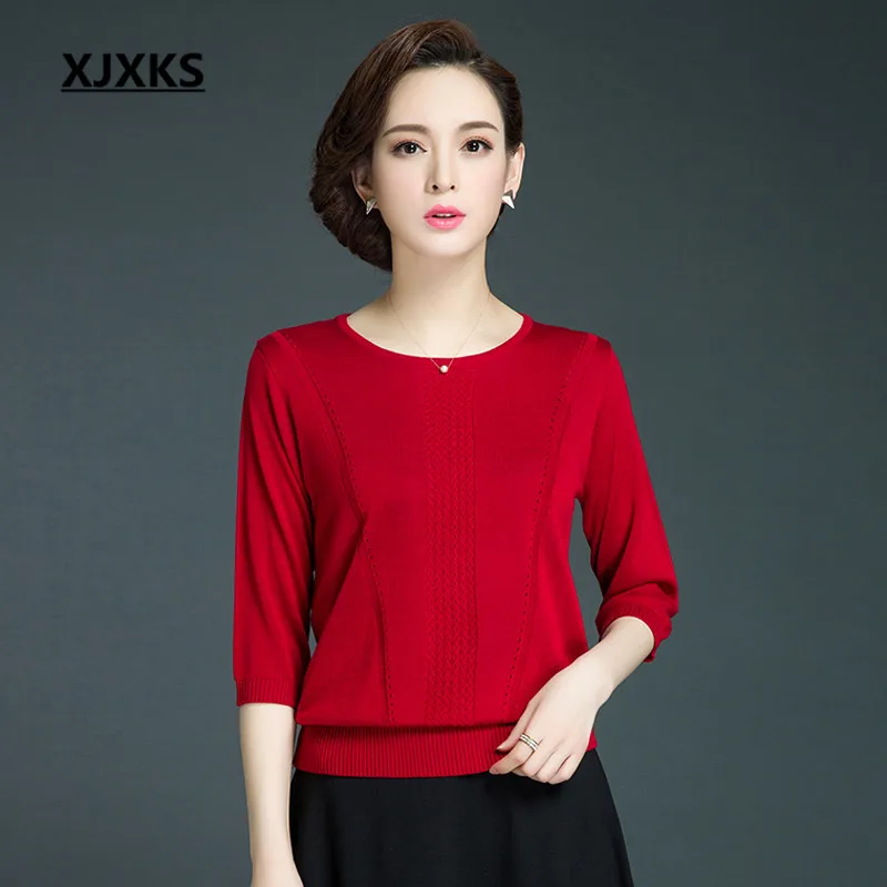 XJXKS Fashion Three Quarter Sleeve Thin Women's Sweater 2019 Spring Summer New Comfortable Linen Knitting Sweater Women pullover
XJXKS Fashion Three Quarter Sleeve Thin Women's Sweater 2019 Spring Summer New Comfortable Linen Knitting Sweater Women pullover