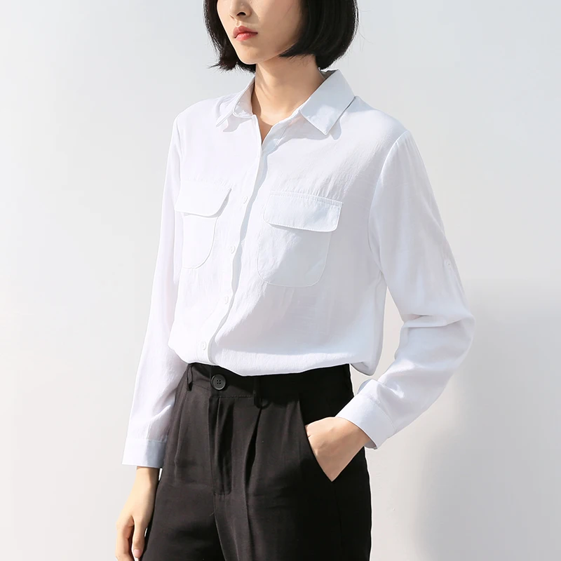 Women Shirts 2019 Female Casual Turn Down Collar Tops With Pocket Work Wear Ladies Long Sleeve White Blouse Blusas Mujer De Moda
Women Shirts 2019 Female Casual Turn Down Collar Tops With Pocket Work Wear Ladies Long Sleeve White Blouse Blusas Mujer De Moda
