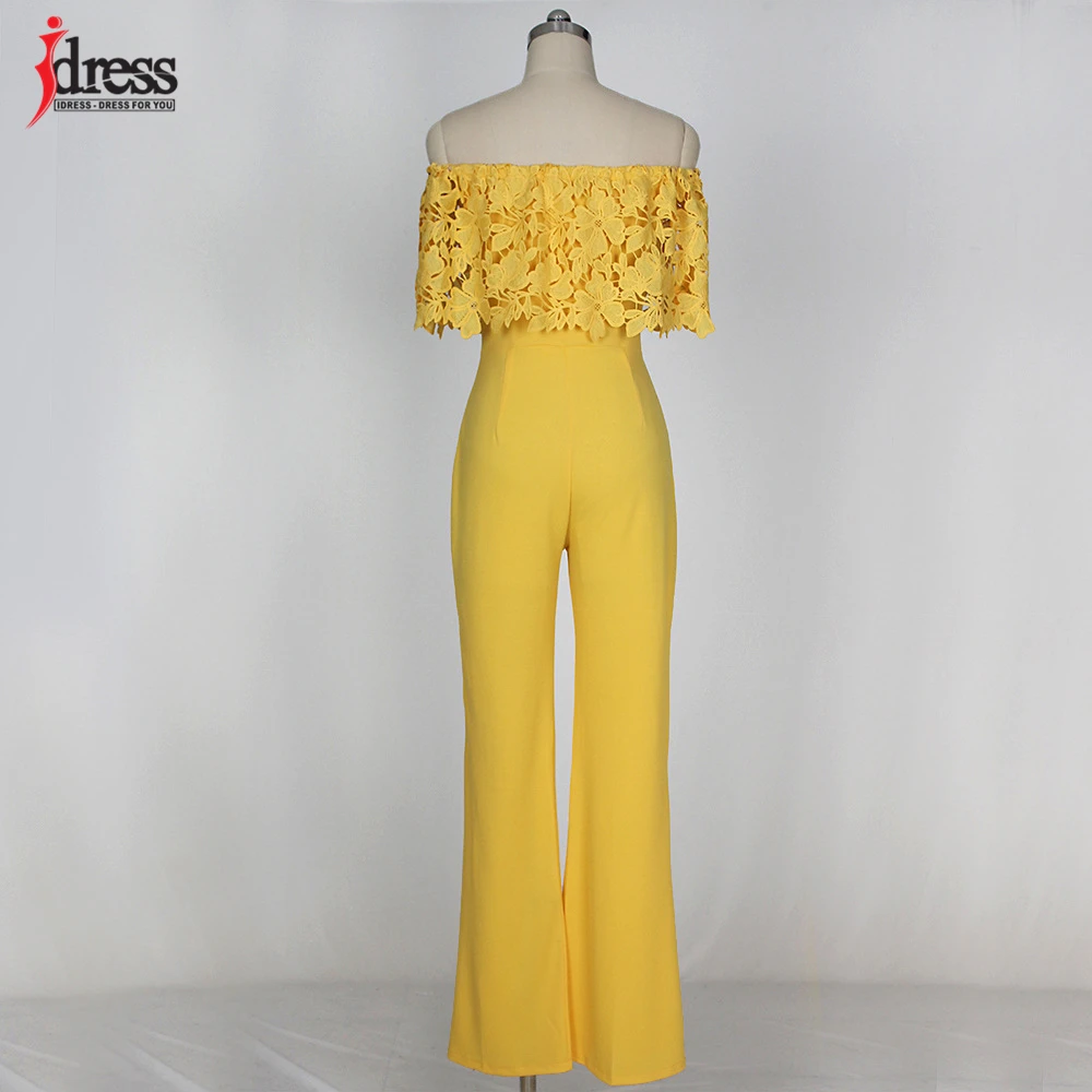 IDress Lace Crochet Rompers Women Jumpsuit Sexy Strapless Bodycon Jumpsuit Wide Leg Black White Yellow Long Pant Romper Overalls (7)