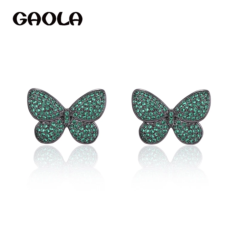 

GAOLA Fashion Micro Paved Shining Tiny Green Cubic Zirconia Insect Butterfly Shape Ear Accessories for Girls