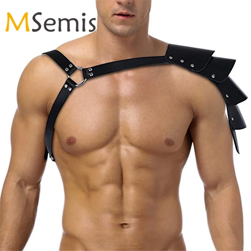 

Men Bondage Lingerie Gay Men Harness One Strap Leather Adjustable Body Chest Harness Bondage Arnes Cosplay with Shoulder Armors