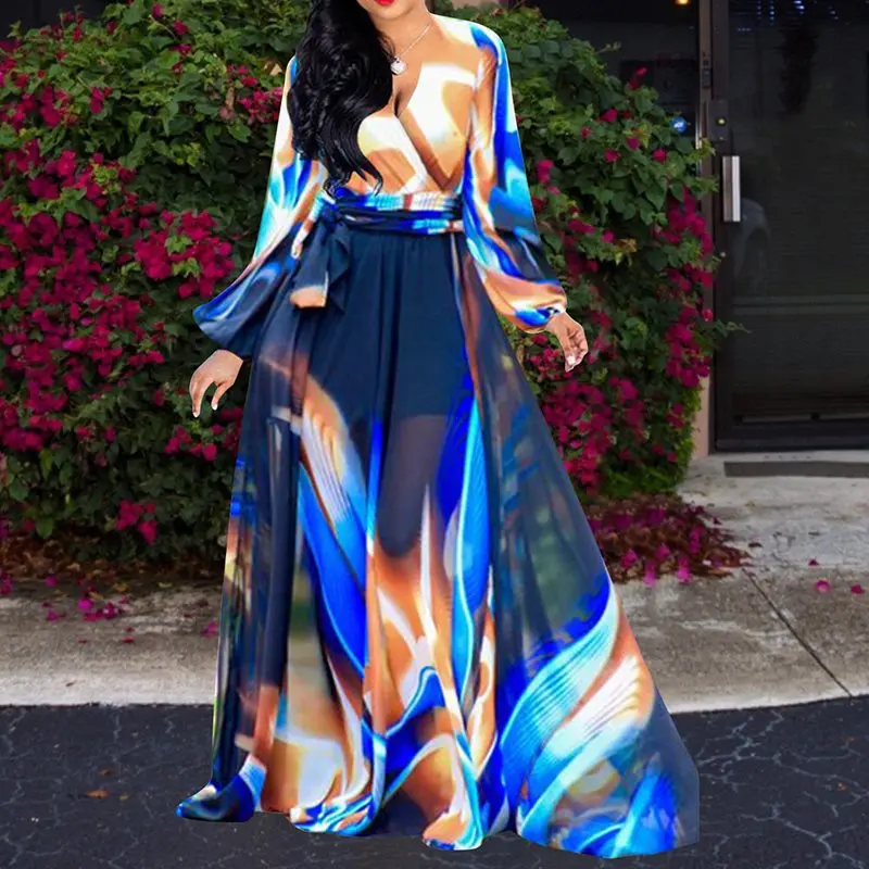 Sexy Color Print Plus Size Chiffon Maxi Dress Women Big Swing High Waist V Neck Autumn Lantern Sleeve Holiday Boho Long Dresses
Sexy Color Print Plus Size Chiffon Maxi Dress Women Big Swing High Waist V Neck Autumn Lantern Sleeve Holiday Boho Long Dresses