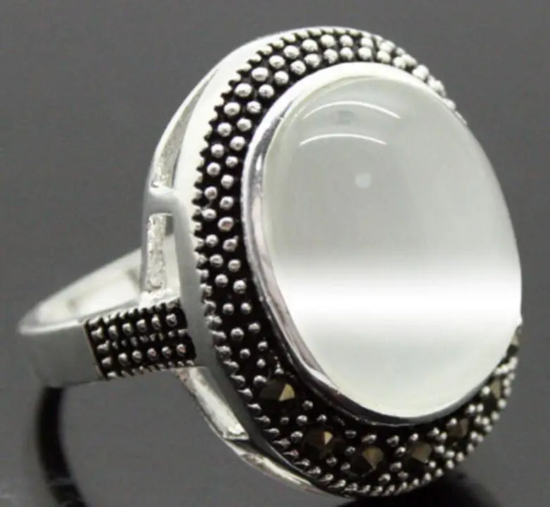 VINTAGE WHITE OPAL MARCASITE STERLING CZ 925 BALI HANDCRAFTED RING SIZE7/8/9/10 for valentice day's gift | Украшения и