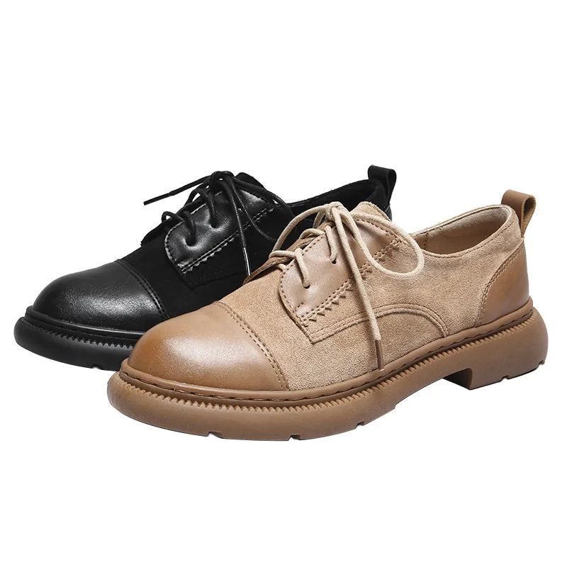 Retro Women Oxfords Shoes Spring 2019 New British Flats Brogues Shoes Woman Round Toe Lace Up Students Casual Flat Platform Shoe (20)