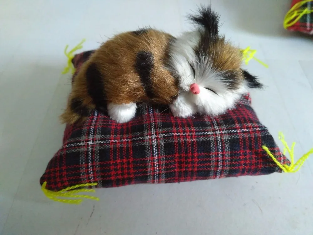 

simulation cat model plastic&furs khaki cat with mat 10x9x5cm handicraft prop home decoration gift p0169