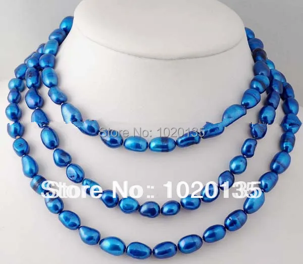 

freshwater pearl baroque deep blue necklace 43" nature wholesale beads FPPJ 7-9mm FOR XMAS GIFT