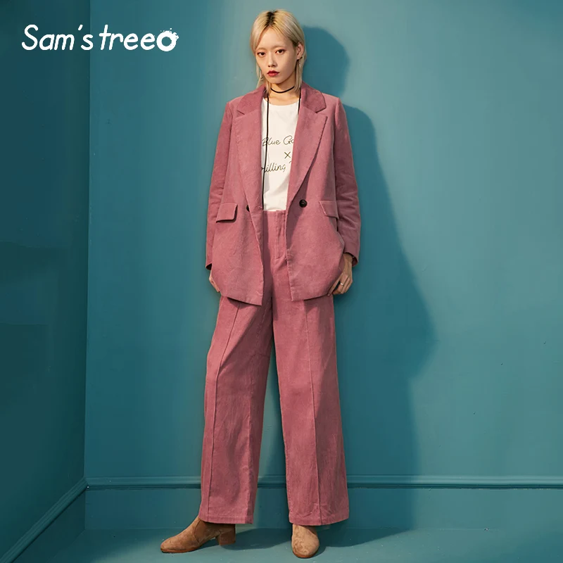 Samstree Autumn Winter Women Corduroy Two Pieces Sets Pink Turn-down Collar Coats Loose Pants Vintage Female Suits
Samstree Autumn Winter Women Corduroy Two Pieces Sets Pink Turn-down Collar Coats Loose Pants Vintage Female Suits
