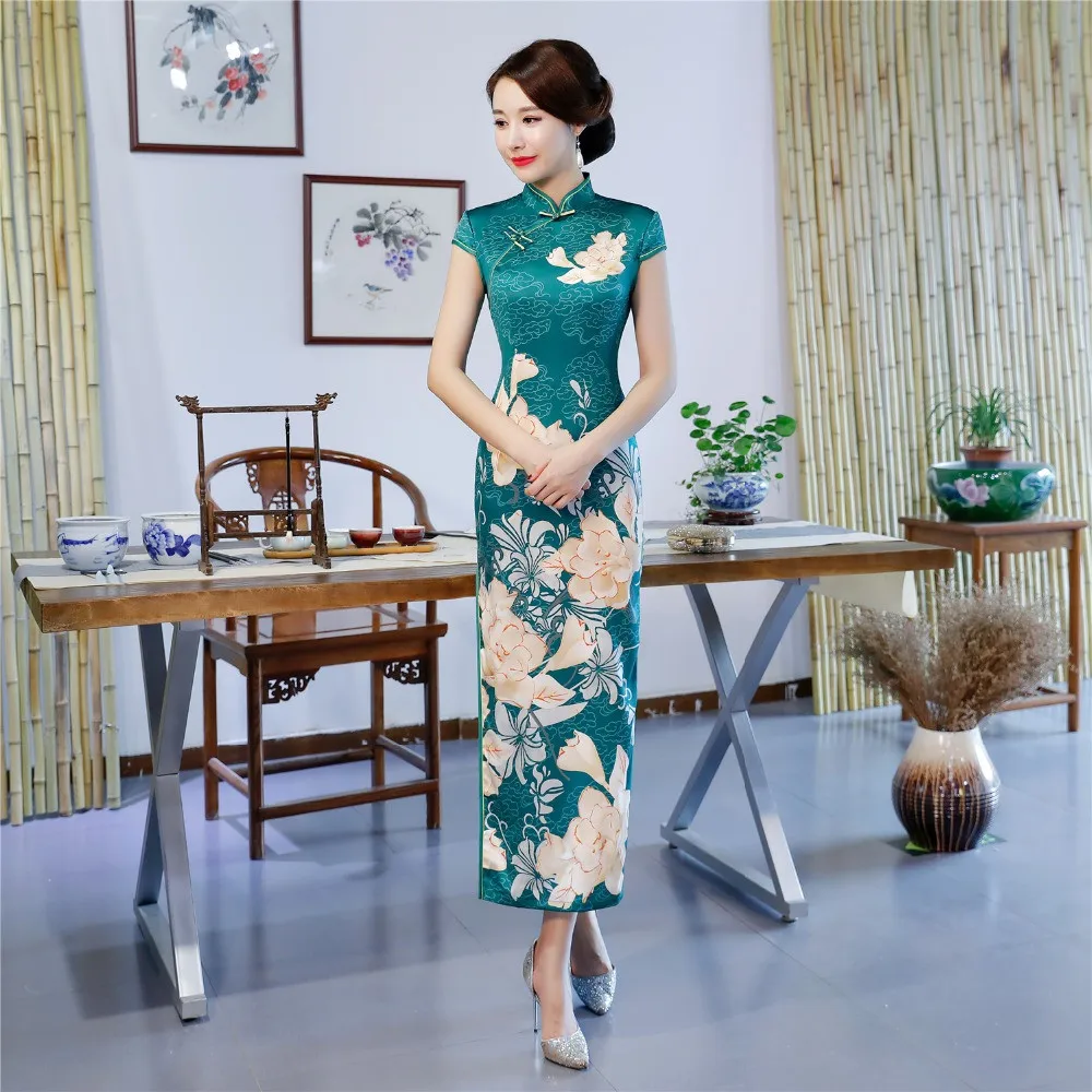 Женское винтажное платье Ципао Shanghai Story длинное китайское с коротким
