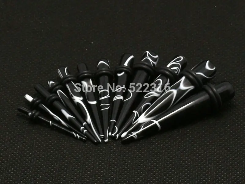 12pcs mix size acrylic black marble straight ear taper kits Ear Plug Gauges stretcher expander 2-8mm body Piercing Jewelry | Украшения и