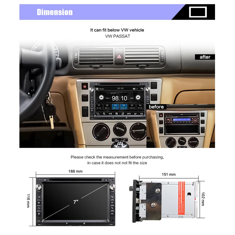 Автомобильный DVD плеер Eunavi 2din с GPS навигацией для VW Transporter T5 PASSAT B5 Golf 4 Polo Bora Jetta Sharan