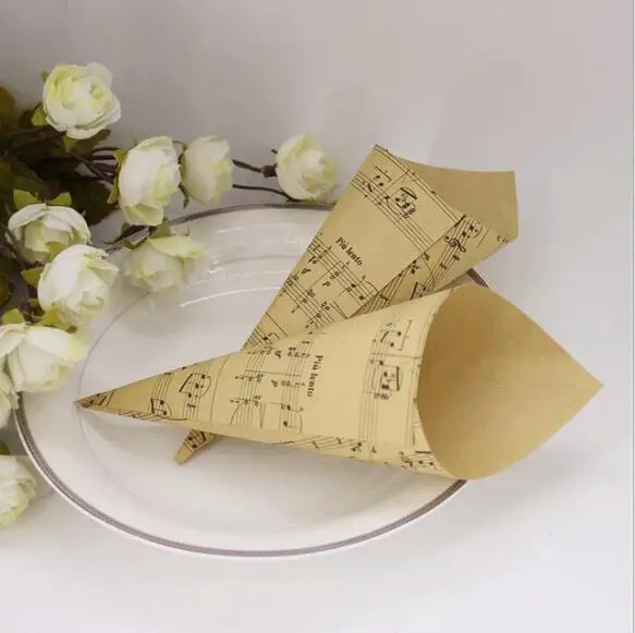 100pcs Creative Brown Musical Notes Kraft Paper Flower Cones Candy Boxes Ice Cream Cones Party Gift Box Wedding Favors Decor
100pcs Creative Brown Musical Notes Kraft Paper Flower Cones Candy Boxes Ice Cream Cones Party Gift Box Wedding Favors Decor