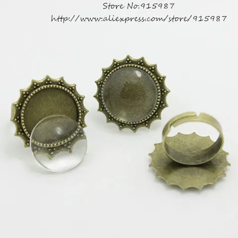 

Sweet Bell 8set Antique Bronze Alloy sun Adjustable Ring 26mm (Fit 18mm Dia) Cabochon Rings Settings + Cabochon Glass 8C1348