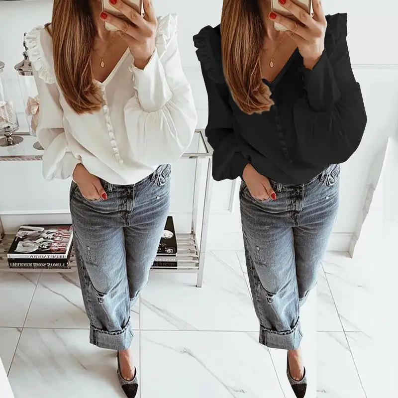 Plus Size Tops Women White Office Blouse Celmia 2019 Autumn Casual Sexy V-neck Long Sleeve Shirts OL Elegant Button Blusas Mujer
Plus Size Tops Women White Office Blouse Celmia 2019 Autumn Casual Sexy V-neck Long Sleeve Shirts OL Elegant Button Blusas Mujer