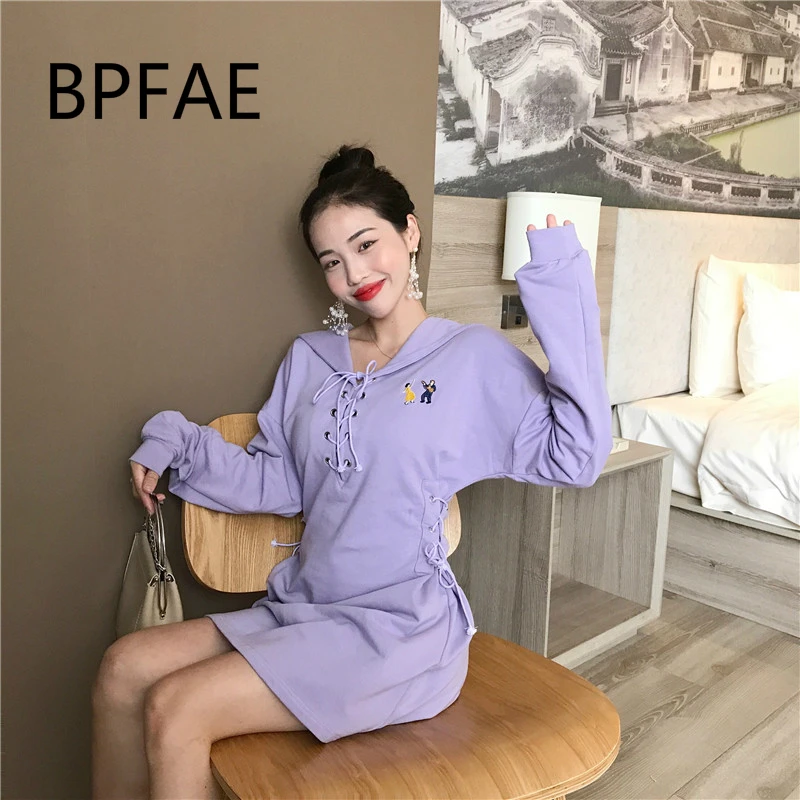 2018 New Women Preppy Style Embroidered Lace Up Collar Long Sleeve Purple Sweatshirt Dress Harajuku Slim Dresses Vestido Femme
2018 New Women Preppy Style Embroidered Lace Up Collar Long Sleeve Purple Sweatshirt Dress Harajuku Slim Dresses Vestido Femme