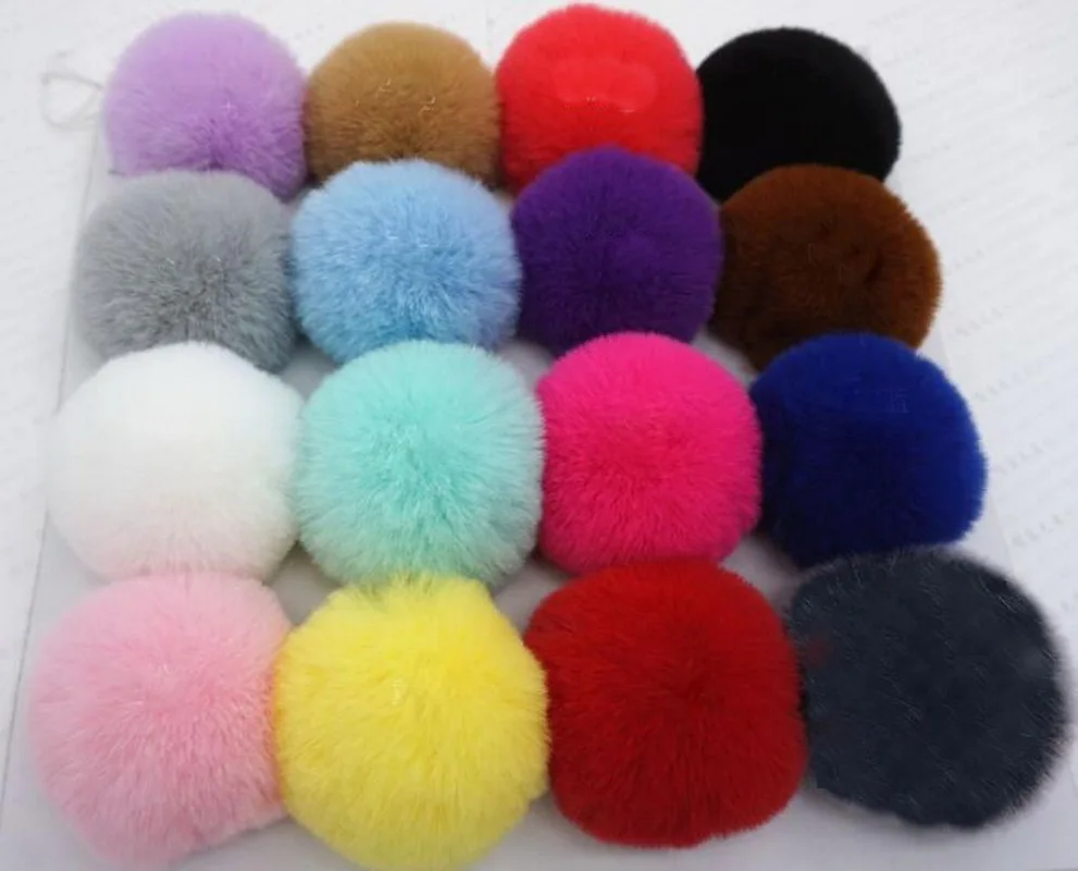 

Pompon Ball Faux Fur RABBIT Pompom fluffy Soft 6cm Pom Poms for Hair Bobbles Bows Accessories Keychain Bag Charms 100pcs GR152