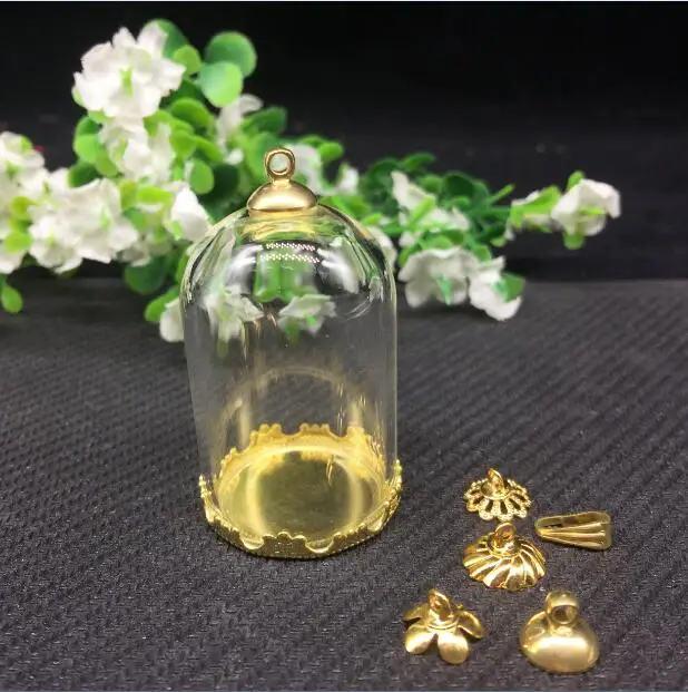 

5sets 38*25mm tube jar glass globe gold crown base tray mixed beads cap vial pendant jewelry necklace handmade glass Terrarium