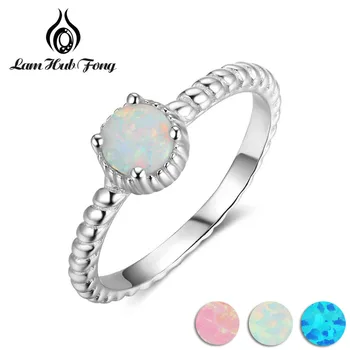 

Simple Real 925 Sterling Silver Ring with Round White Opal Stone Anniversary Gifts Fine Jewelry Women Finger Rings(Lam Hub Fong)