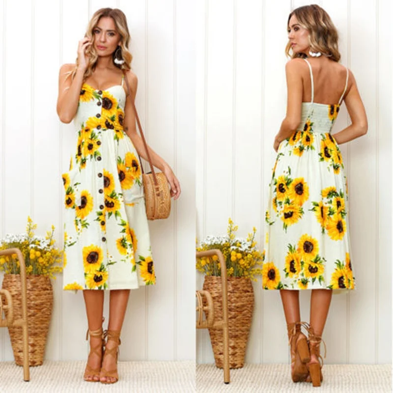 2018 Women Prairie Chic Floral Maxi Summer Button Floral Sunflower Sleeveless V-Neck Dresses Sundress
2018 Women Prairie Chic Floral Maxi Summer Button Floral Sunflower Sleeveless V-Neck Dresses Sundress