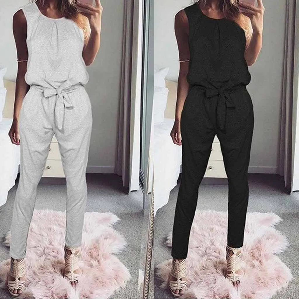 Slim Jumpsuits Women Casual Overalls Rompers Long Pants Bow Waist Onesies Sleeveless Ladies Simple Repa-Leg Jumpsuit Summer
Slim Jumpsuits Women Casual Overalls Rompers Long Pants Bow Waist Onesies Sleeveless Ladies Simple Repa-Leg Jumpsuit Summer