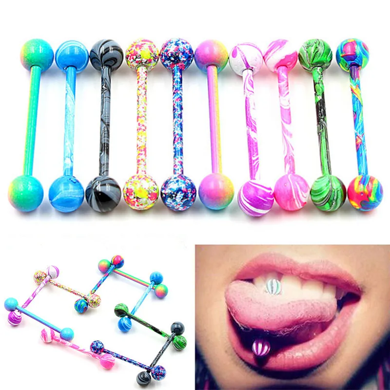 10Pcs/lot Sexy Colorful Glitters Tongue Rings Surgical Steel Piercing Tongue Studs Jewelry For Women Men
10Pcs/lot Sexy Colorful Glitters Tongue Rings Surgical Steel Piercing Tongue Studs Jewelry For Women Men