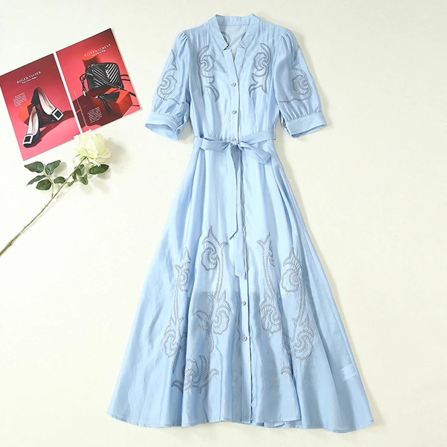 VERDEJULIAY Runway Designer Dresses Women 2019 Fashion Summer Autumn Flower Embroidery Blue/White Elegant Long Dress Vestidos
VERDEJULIAY Runway Designer Dresses Women 2019 Fashion Summer Autumn Flower Embroidery Blue/White Elegant Long Dress Vestidos