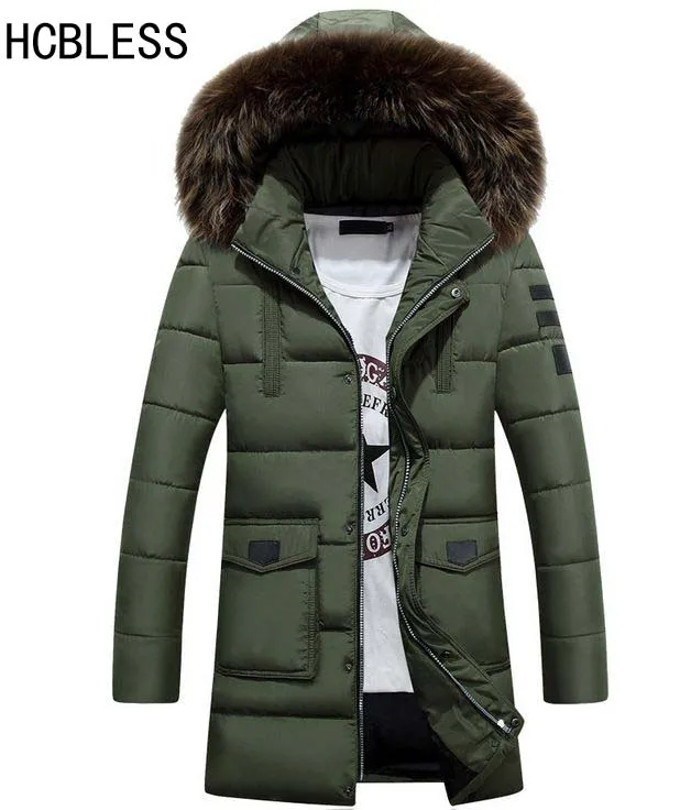 HCBLESS 2017 New Men Warm Outwear Winter Jacket Casual raccoon fur collar Hood Parkas | Мужская одежда