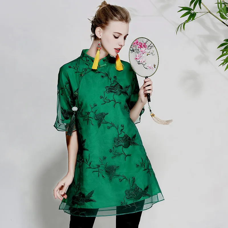 High-end summer women Chinese style floral dress embroidery cheongsam elegant loose lady green organza Qipao party dress S-XXL
High-end summer women Chinese style floral dress embroidery cheongsam elegant loose lady green organza Qipao party dress S-XXL
