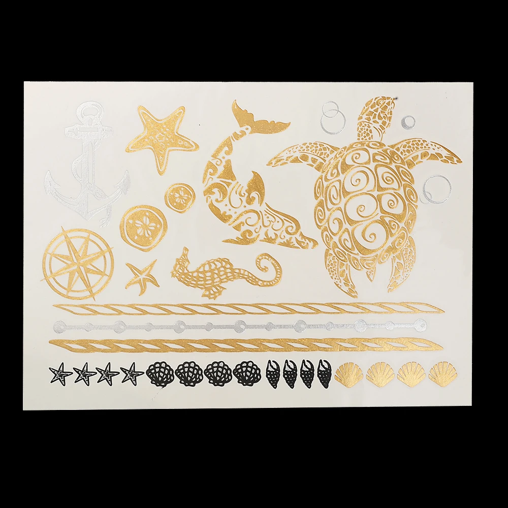 1PC Hot Flash Metallic Waterproof Temporary Tattoo Gold Silver Men Women Henna GH-12 Dolphin Turtle Shell Design Tattoo Sticker
1PC Hot Flash Metallic Waterproof Temporary Tattoo Gold Silver Men Women Henna GH-12 Dolphin Turtle Shell Design Tattoo Sticker
