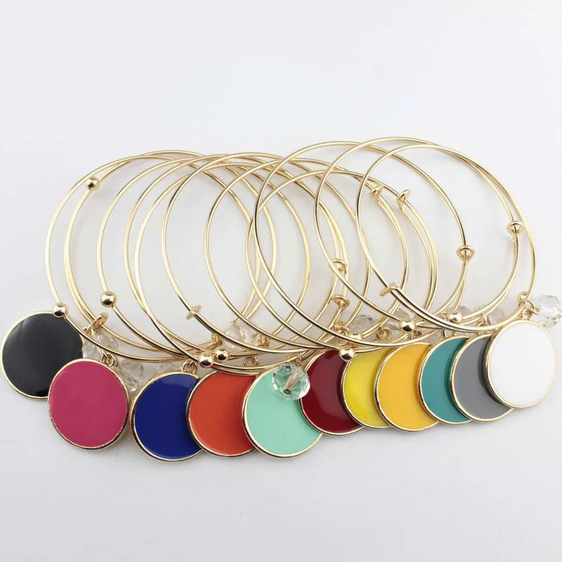 

Wholesale Personalized Enamel Disc Blank Faceted Clear Glass Beads Adjustable Bangle for Engraving Monogram Initial Jewelry