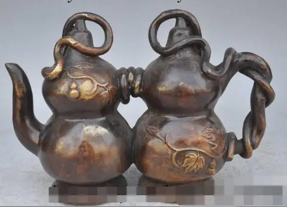 S2915 8"China Bronze Double Gourd Calabash statue Wine Tea Pot Flagon Backflow pot
S2915 8"China Bronze Double Gourd Calabash statue Wine Tea Pot Flagon Backflow pot