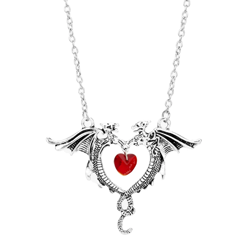HANCHANG Jewelry Game Of Thrones Fashion Crystal Heart Double Dragon Pendant Necklaces For Girl Women Valentine's Day Gift
HANCHANG Jewelry Game Of Thrones Fashion Crystal Heart Double Dragon Pendant Necklaces For Girl Women Valentine's Day Gift