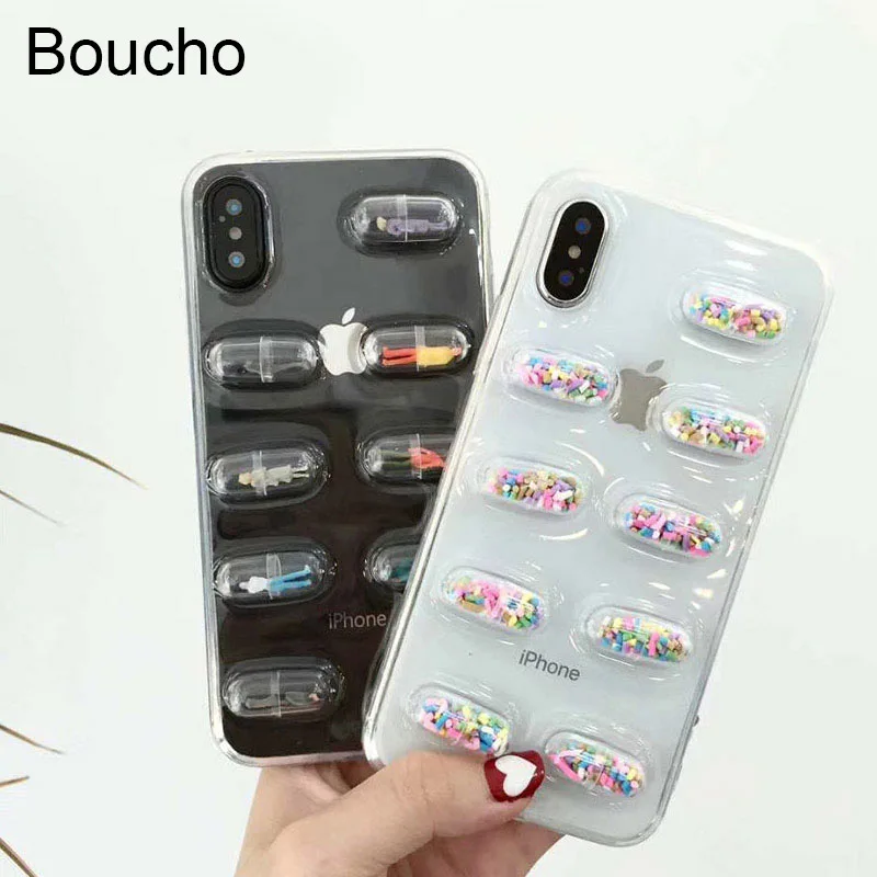 Чехол Boucho для телефона с милыми красочными капсулами iPhone X 6 6s 8 Plus забавный