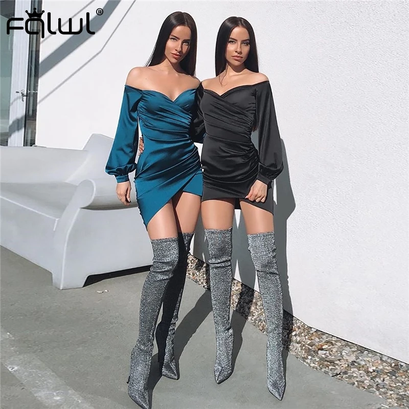 FQLWL Off Shoulder Pleated Summer Satin Dress Women Strapless Long Sleeve Black Bodycon Mini Dress Sexy Club Night Short Dresses
FQLWL Off Shoulder Pleated Summer Satin Dress Women Strapless Long Sleeve Black Bodycon Mini Dress Sexy Club Night Short Dresses