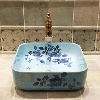 Blue Ceramic Washbasin Square Washbasin sink bowl Bathroom Washbasin Art Blue Rose ceramic wash basin bathroom sink
Blue Ceramic Washbasin Square Washbasin sink bowl Bathroom Washbasin Art Blue Rose ceramic wash basin bathroom sink