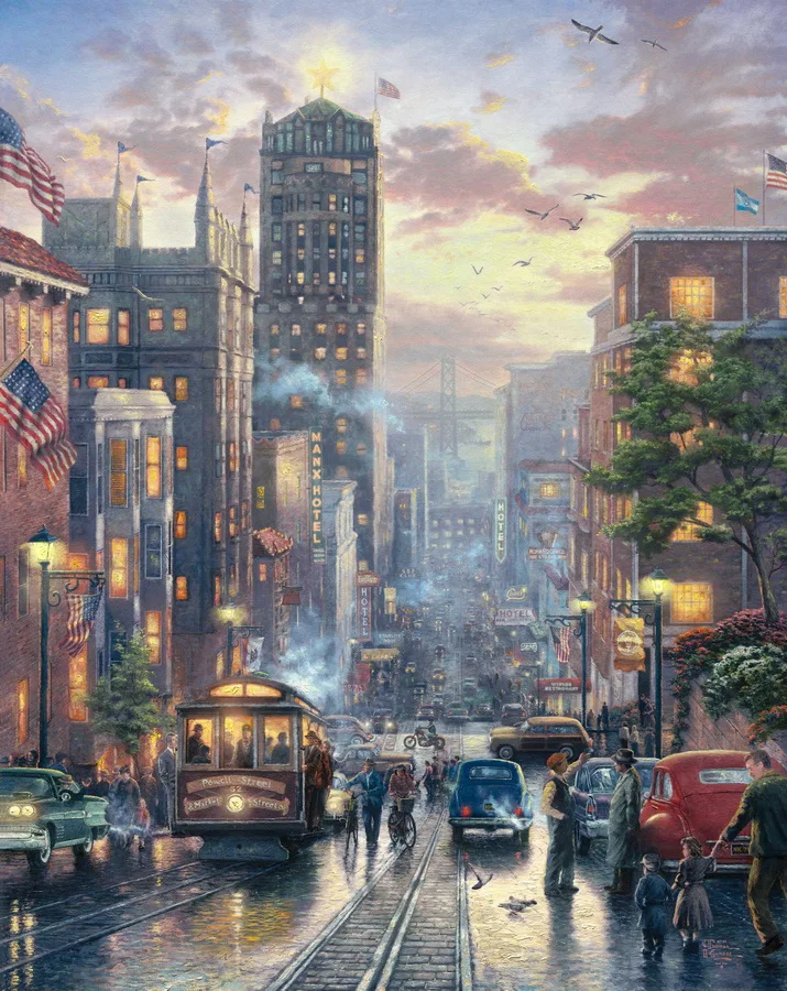 Prints Art Thomas Kinkade San Francisco Powell Street Decoration Pieces For Mother Gift Discount Music Wall | Дом и сад