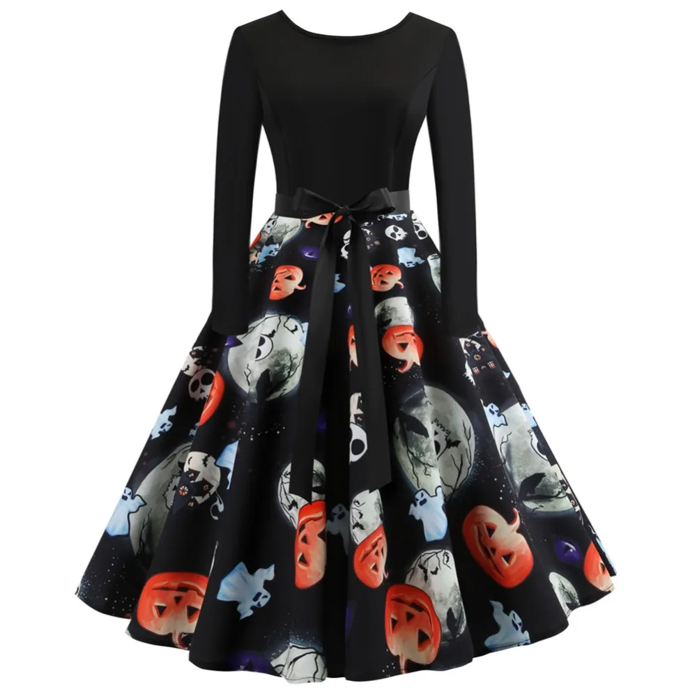Women Vintage Fall Dress 2019 Halloween Pumpkin Party Dresses Robe Femme Skull Head Retro Print Long Sleeve Black Gothic Dress
Women Vintage Fall Dress 2019 Halloween Pumpkin Party Dresses Robe Femme Skull Head Retro Print Long Sleeve Black Gothic Dress