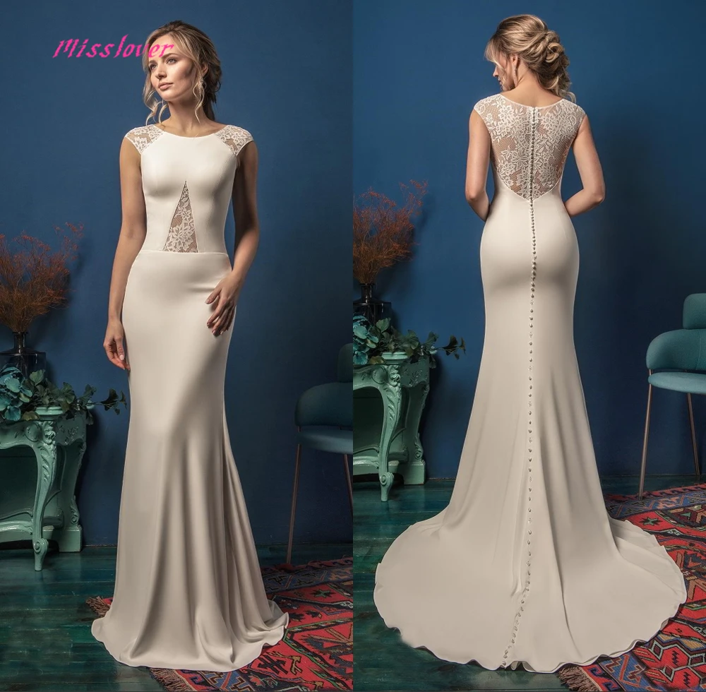 Soft Satin Simlple Vestido De Noiva button Mermaid Bride Wedding Dress 2019 new Bridal Gown Boat Neck Illusion Robe de mariee
Soft Satin Simlple Vestido De Noiva button Mermaid Bride Wedding Dress 2019 new Bridal Gown Boat Neck Illusion Robe de mariee