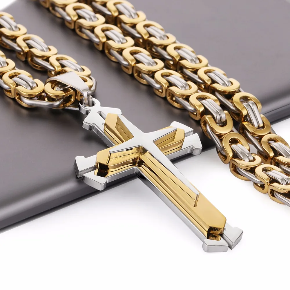 Stainless Steel Pendant Necklace 3 Layers Knight Cross Gold Silver Tone Strong Byzantine Chain Mens Fashion Jewelry Fathers Gift
Stainless Steel Pendant Necklace 3 Layers Knight Cross Gold Silver Tone Strong Byzantine Chain Mens Fashion Jewelry Fathers Gift
