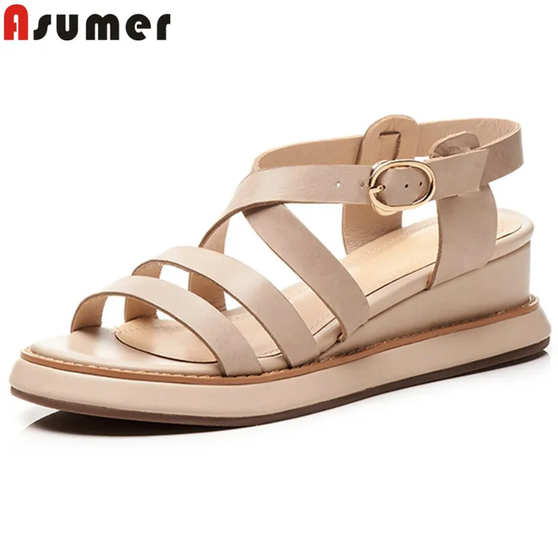 ASUMER 2019 new genuine leather shoes women casual wedges sandals buckle ladies shoes platform women sandals size 34-40
ASUMER 2019 new genuine leather shoes women casual wedges sandals buckle ladies shoes platform women sandals size 34-40