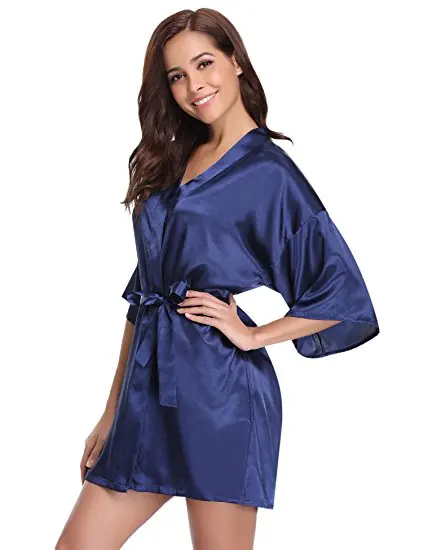 Women Silk Satin Short Night Robe Solid Kimono Robe Fashion Bath Robe Sexy Bathrobe Peignoir Femme Wedding Bride Bridesmaid Robe 132 HTB1RGNry4SYBuNjSsphq6zGvVXa4