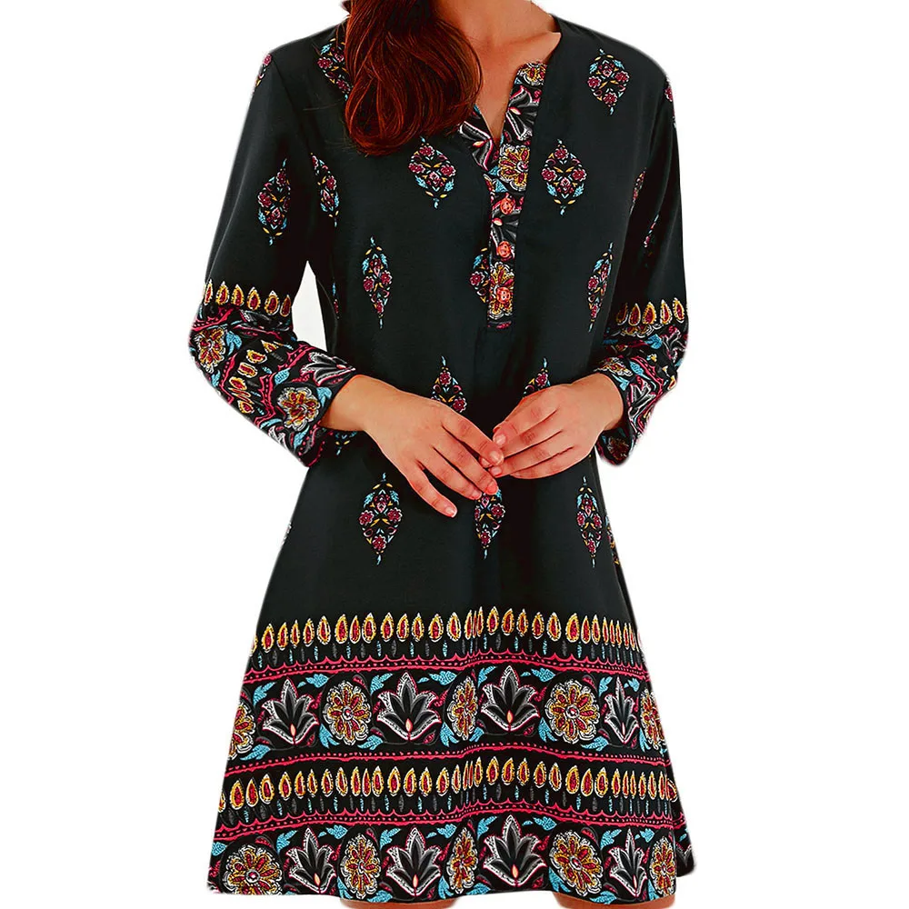 2017 New Women Print Long Sleeve Boho Dress Beach Evening Party Mini Dress Dropshipping L518 8 2017 New Women Print Long Sleeve Boho Dress Beach Evening Party Mini Dress Dropshipping L518 8